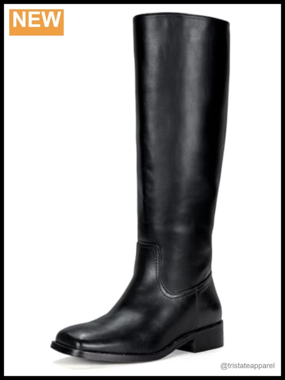Women's Knee High Square Toe Riding Boots Low Block Heel Faux Leather